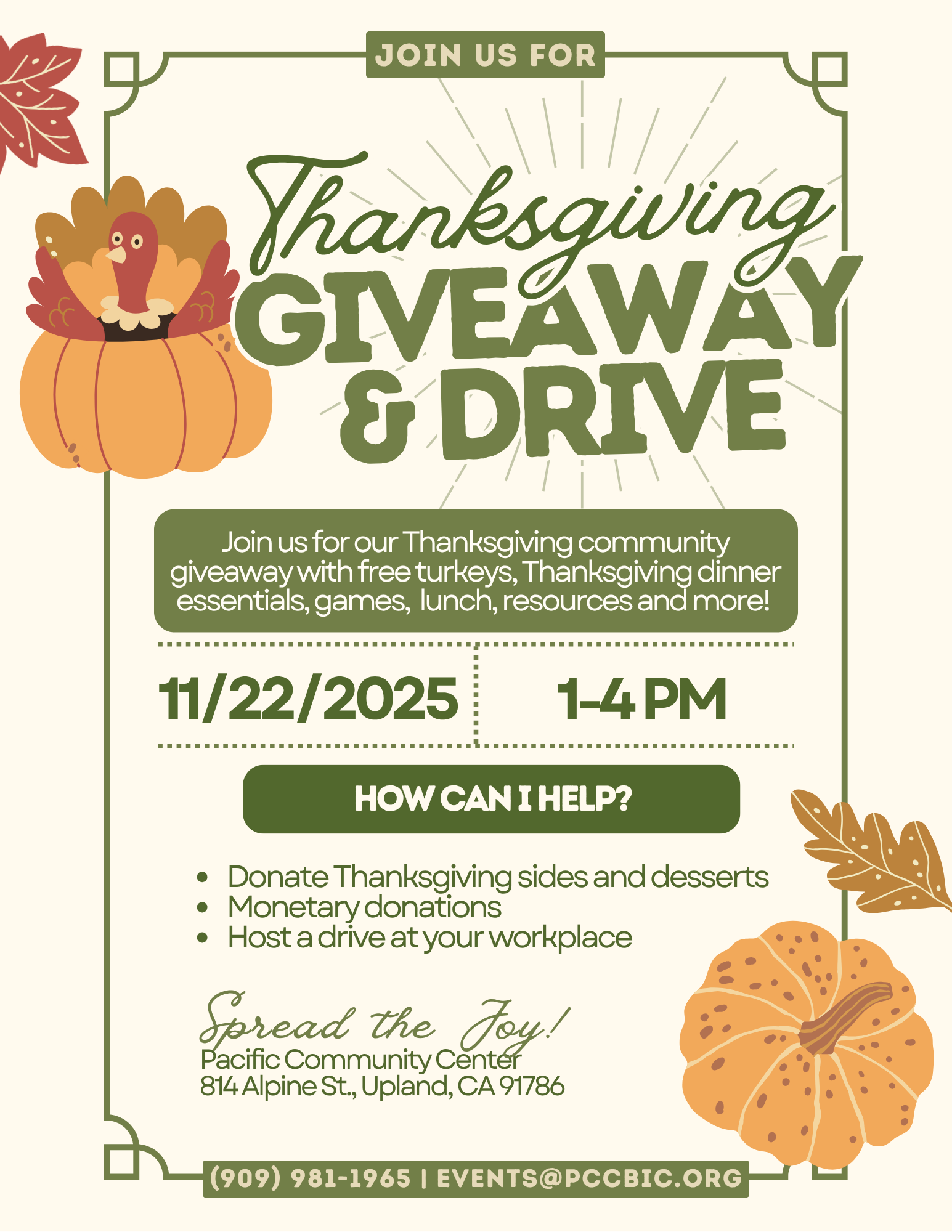 pacific community center thanksgiving giveaway drive 2025